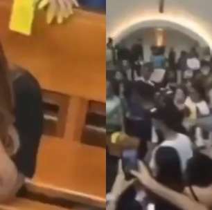 Ajoelhada em oração na Igreja, Virginia é cercada por mutirão e vídeo viraliza: 'Bizarro'